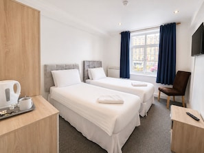 Desk, blackout curtains, iron/ironing board, bed sheets - Wool Merchant Hotel (Halifax)
