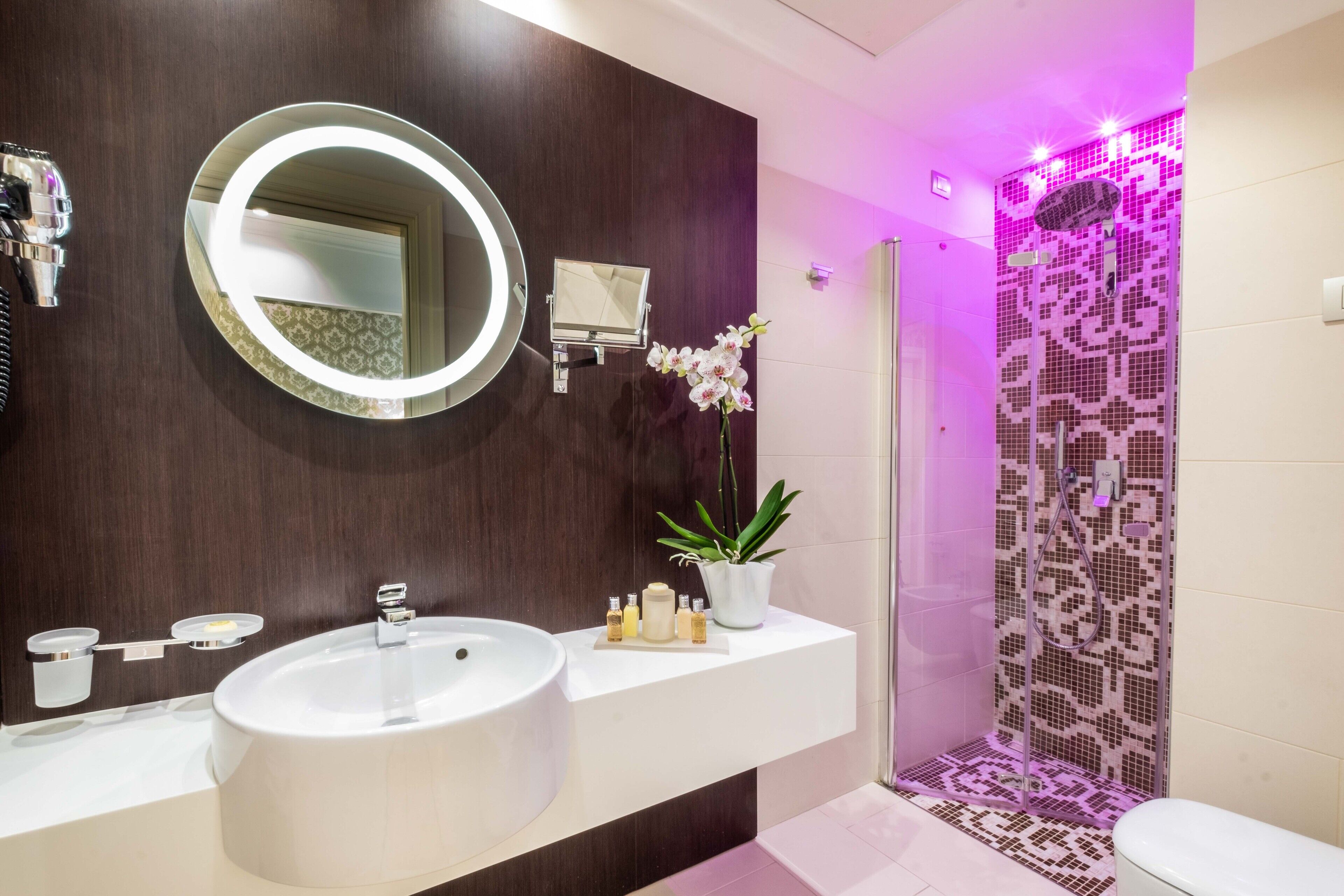 shower, eco-friendly toiletries, hair dryer, bathrobes