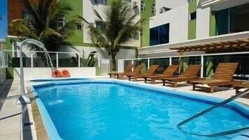 Outdoor pool, pool loungers