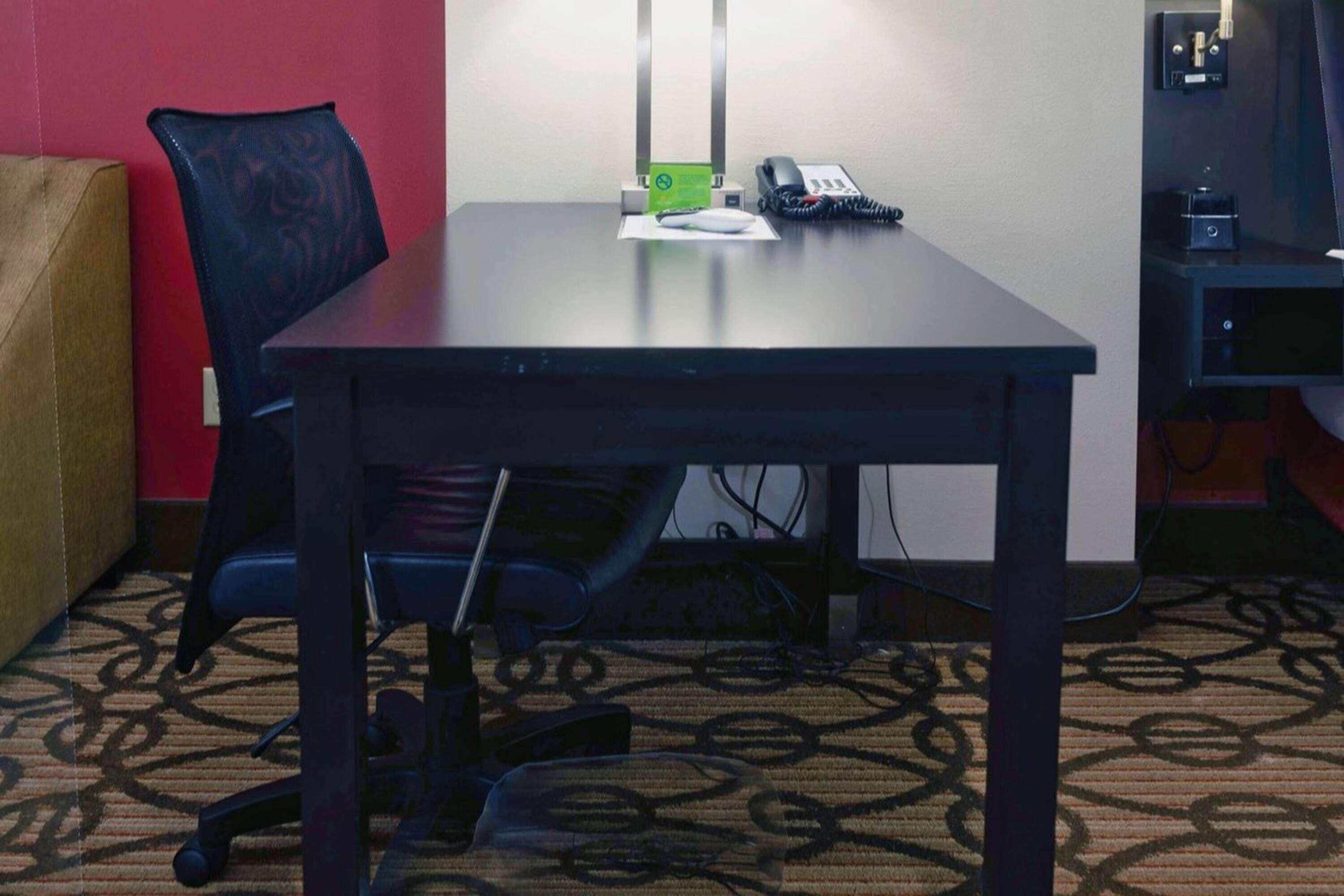 premium bedding, pillow-top beds, desk, laptop workspace