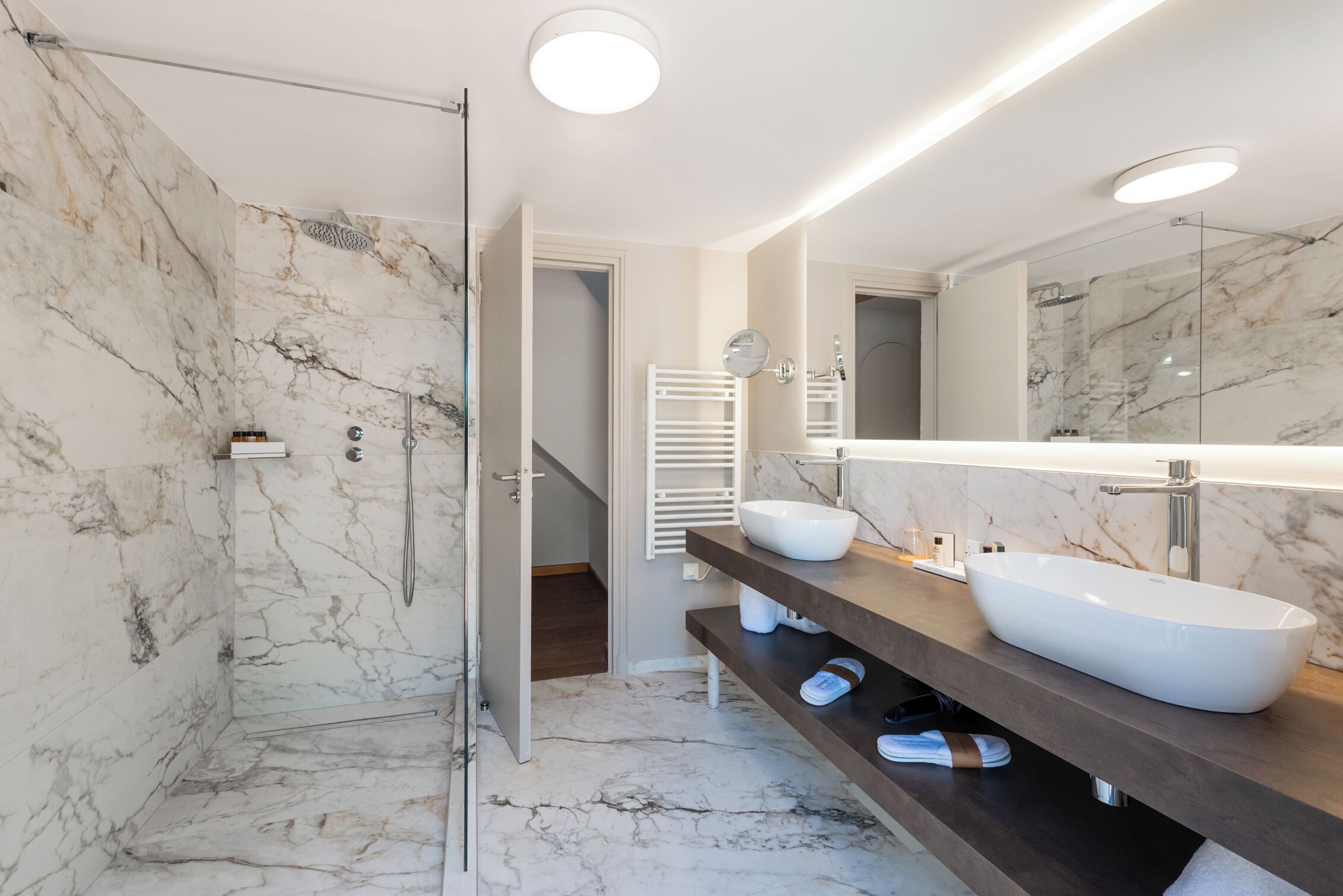 double room (superior) | bathroom | rainfall showerhead, bathrobes, slippers, towels