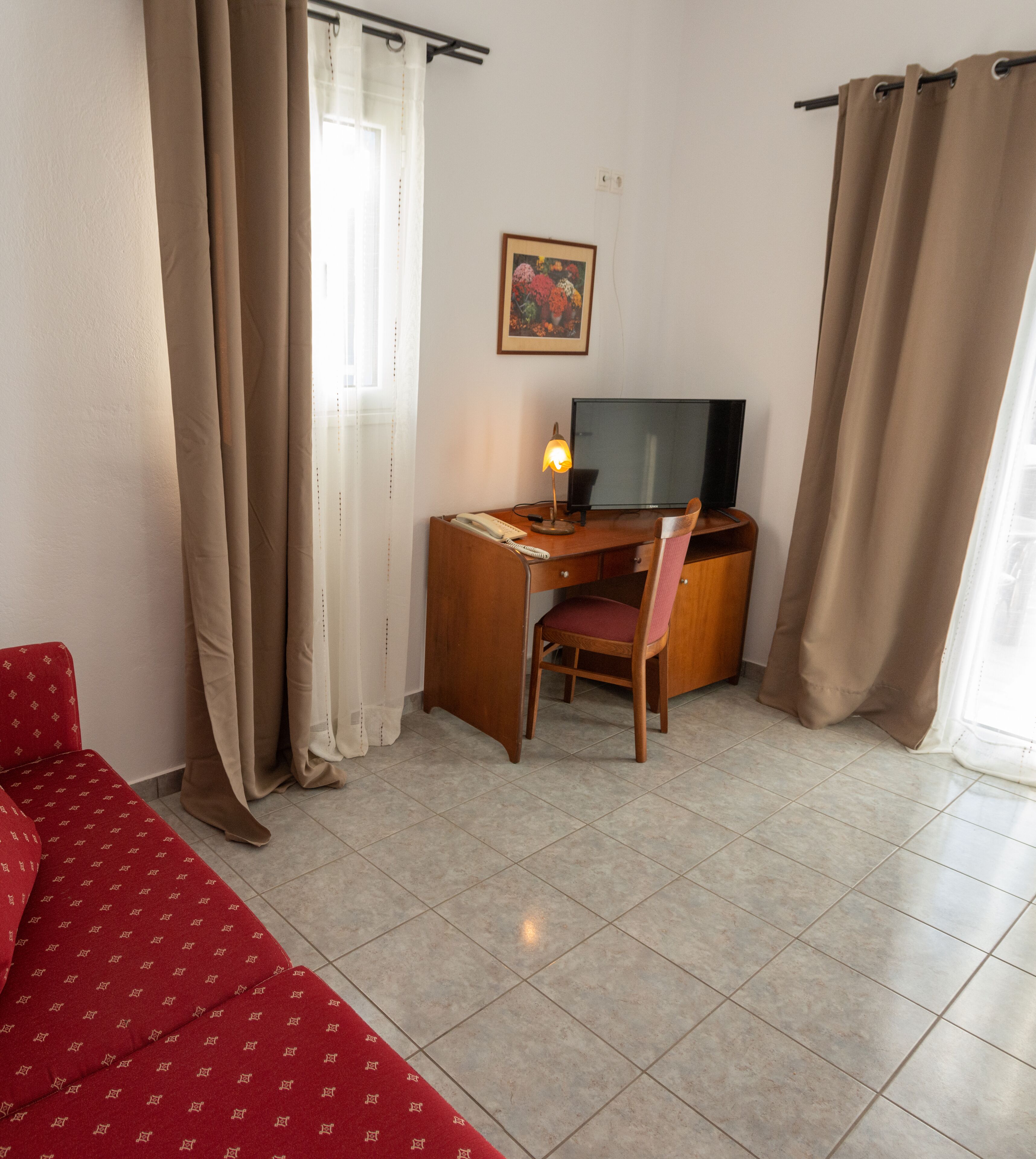 triple room, terrace, sea view | living area | tv