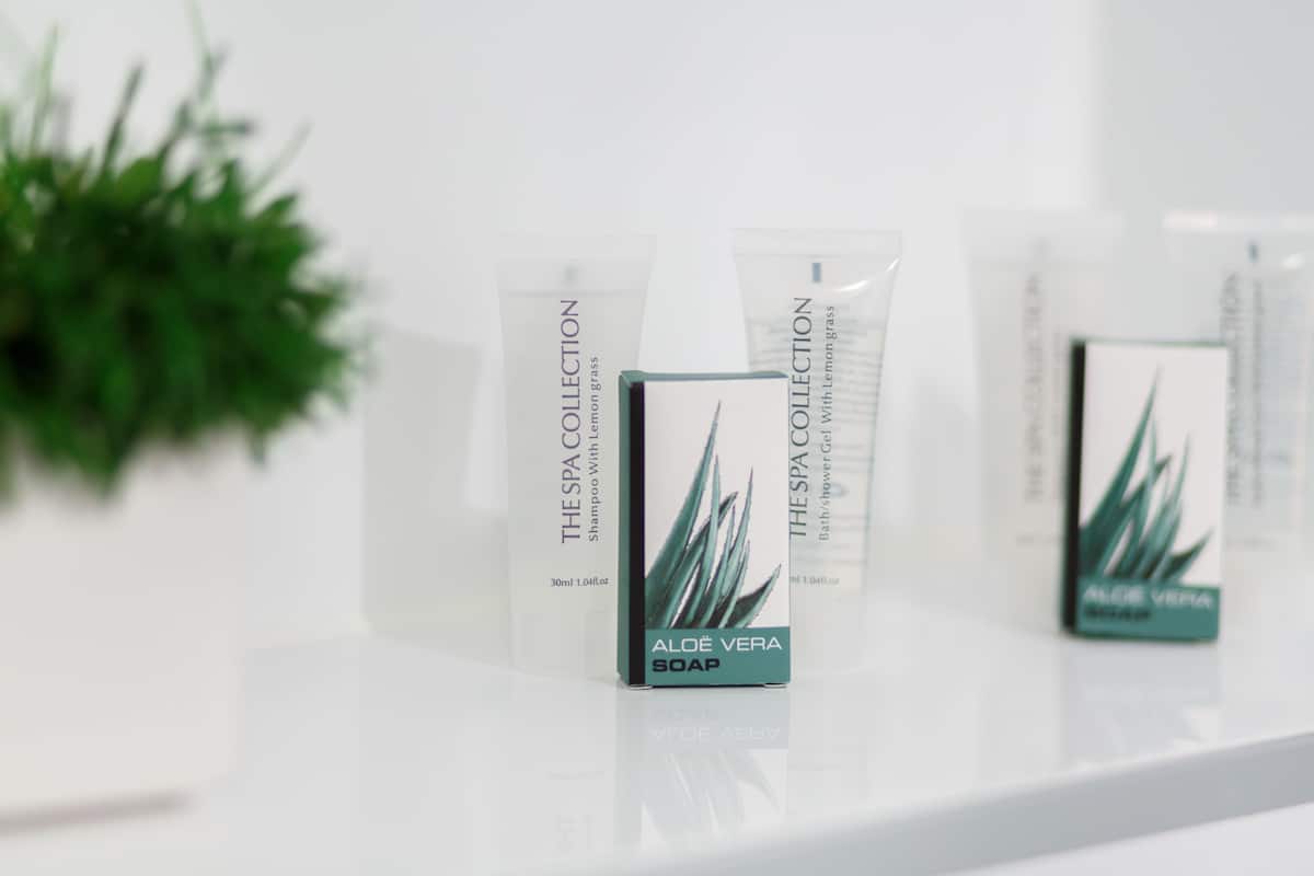 free toiletries, hair dryer, towels