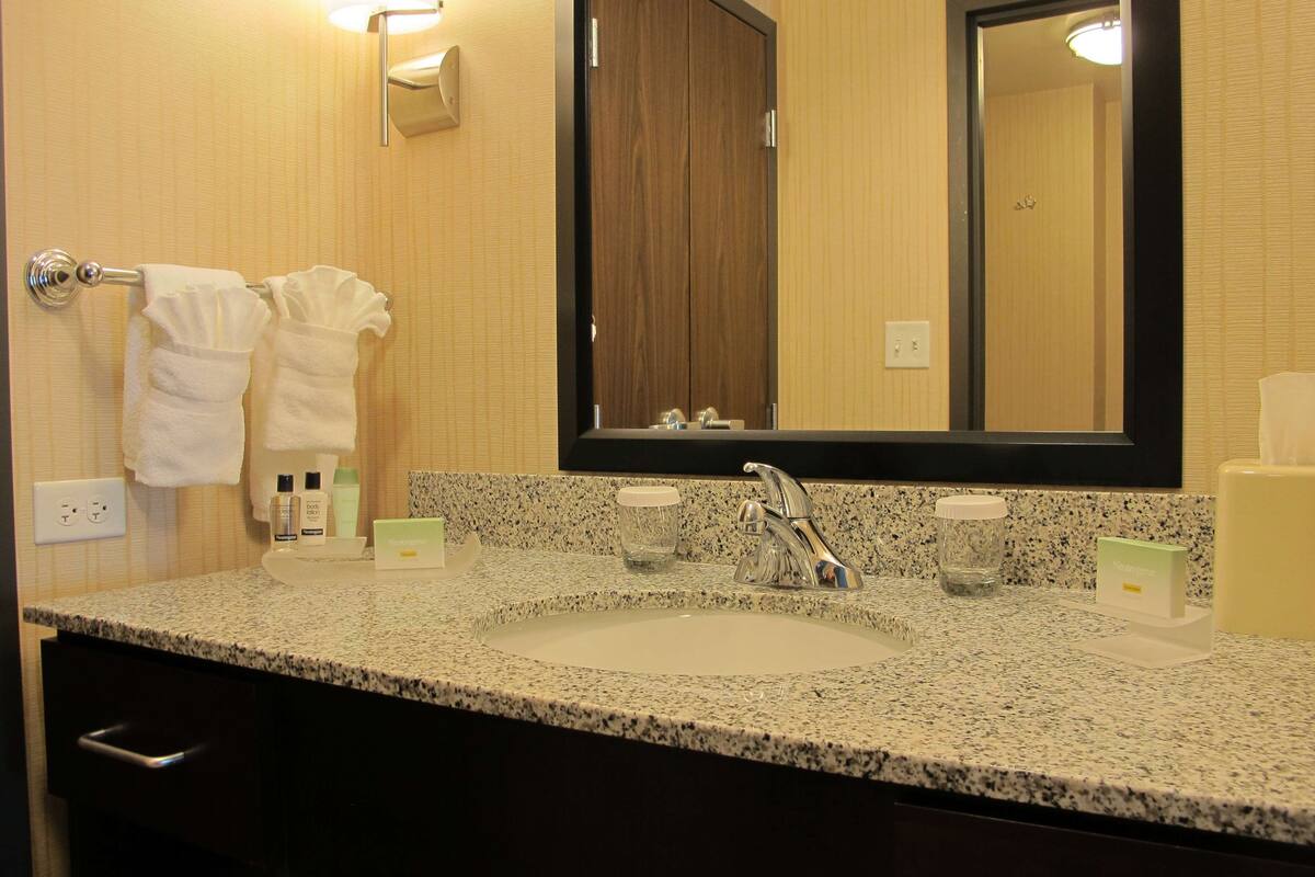 free toiletries, hair dryer, towels