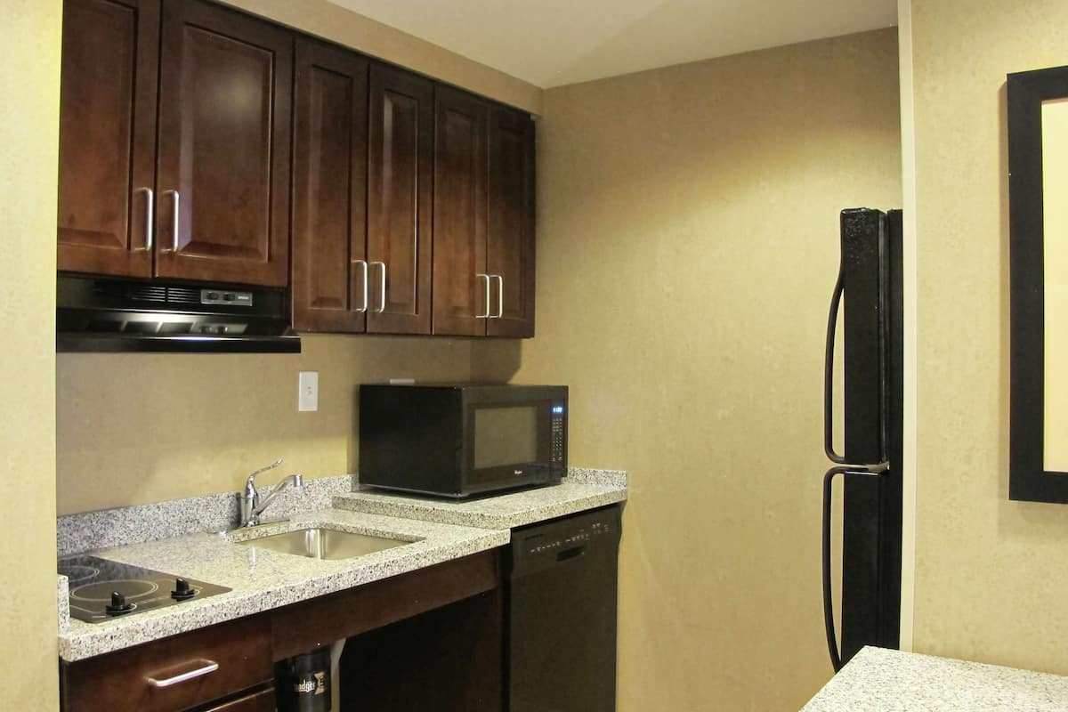 suite, 1 king bed, accessible, bathtub | private kitchen | full-sized fridge, microwave, stovetop, dishwasher