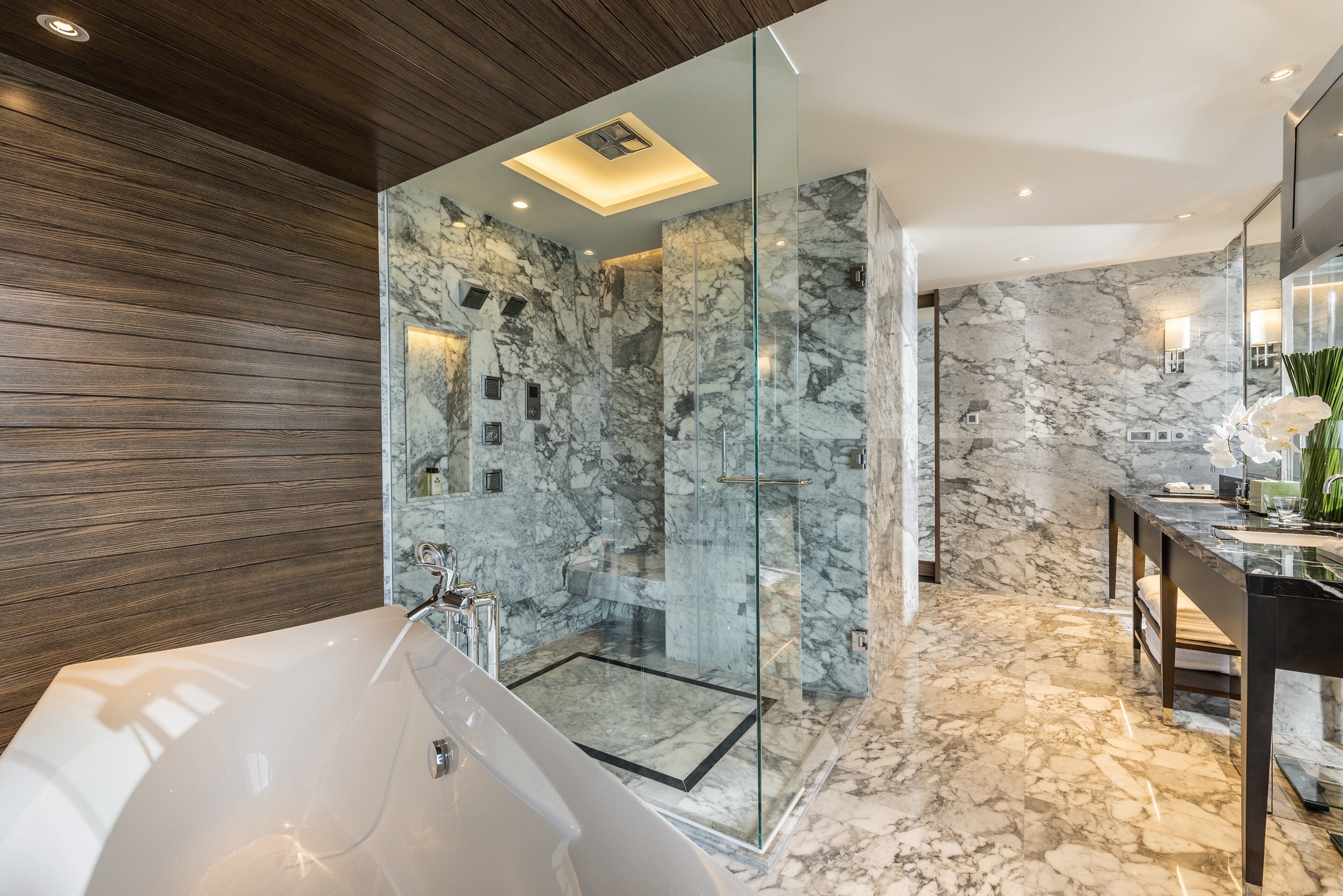 presidential suite | bathroom | separate bathtub and shower, spring water bathtub, rainfall showerhead