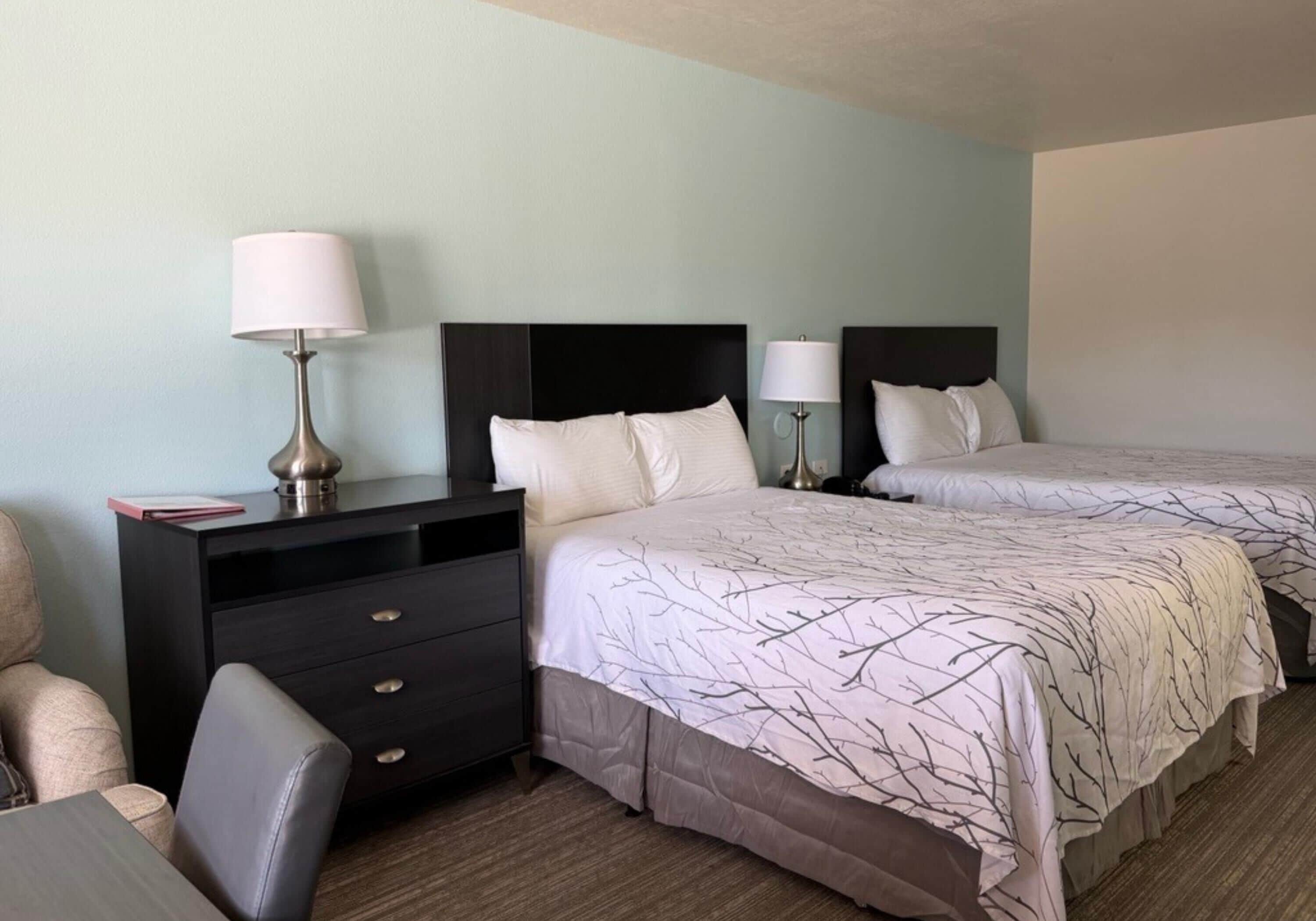 Habitación estándar, 2 camas Queen size, para no fumadores, refrigerador y microondas | Escritorio, tabla de planchar con plancha y wifi gratis 