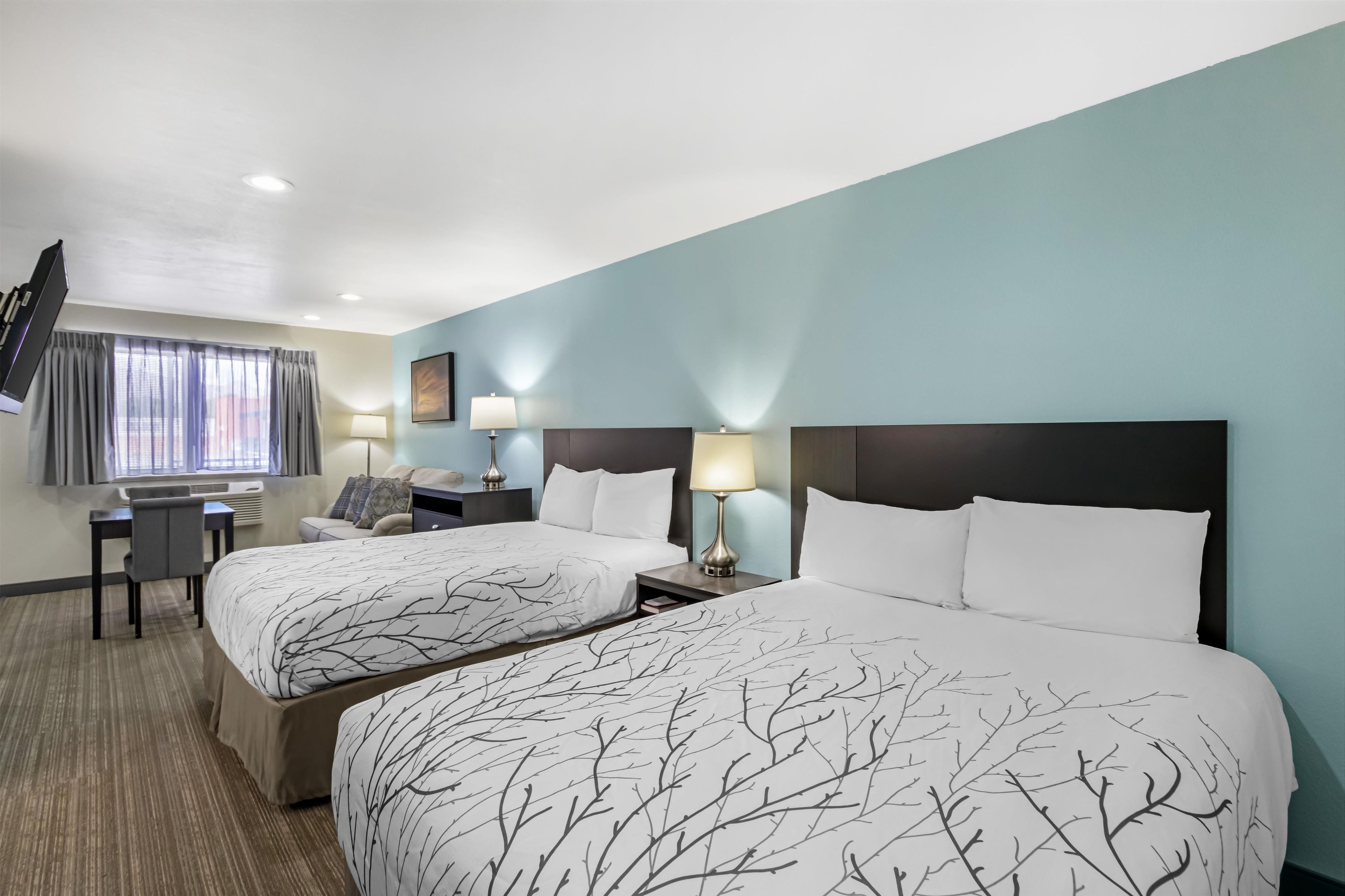 Standard Room, 2 Queen Beds, Non Smoking, Refrigerator & Microwave | Iron/ironing board (on request), WiFi (free), bed sheets