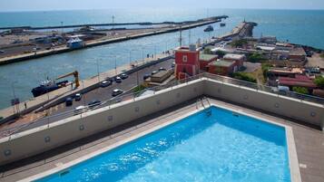 Outdoor pool, open 10:00 AM to 8:00 PM, sun loungers