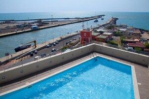 Outdoor pool, open 10:00 AM to 8:00 PM, sun loungers