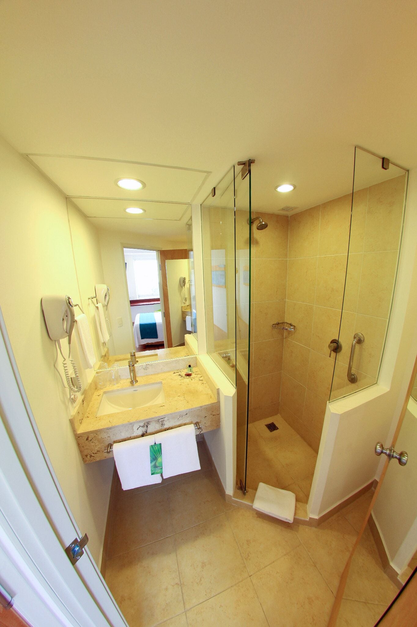 shower, free toiletries, hair dryer, towels