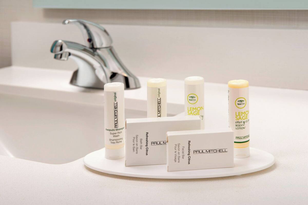 hypo-allergenic bedding, in-room safe, desk, blackout curtains