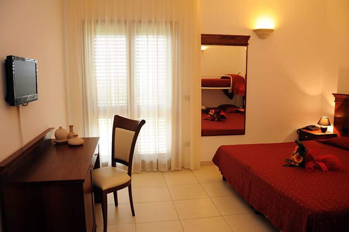 Quadruple Room, Pool View | Hypo-allergenic bedding, down duvets, Tempur-Pedic beds, minibar