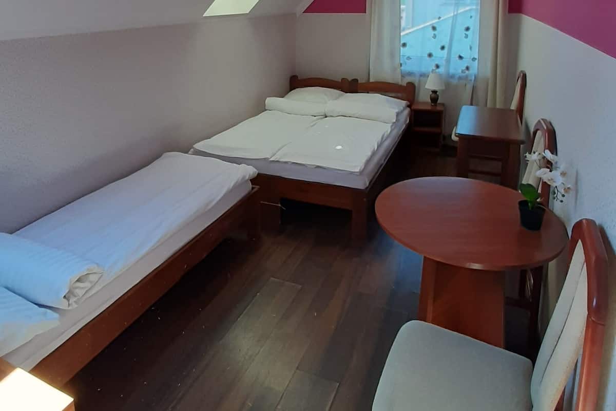 Basic trippelrum - privat badrum | Allergitestade sängkläder, skrivbord och strykjärn/strykbräda