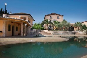 Outdoor pool, pool umbrellas, pool loungers