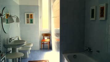 Shower, free toiletries, hair dryer, bidet