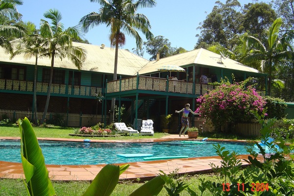 Outdoor pool, pool umbrellas, pool loungers