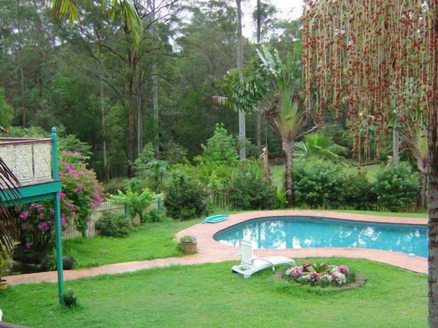 Outdoor pool, pool umbrellas, pool loungers