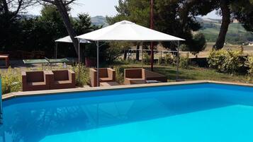 Outdoor pool, free pool cabanas, pool umbrellas