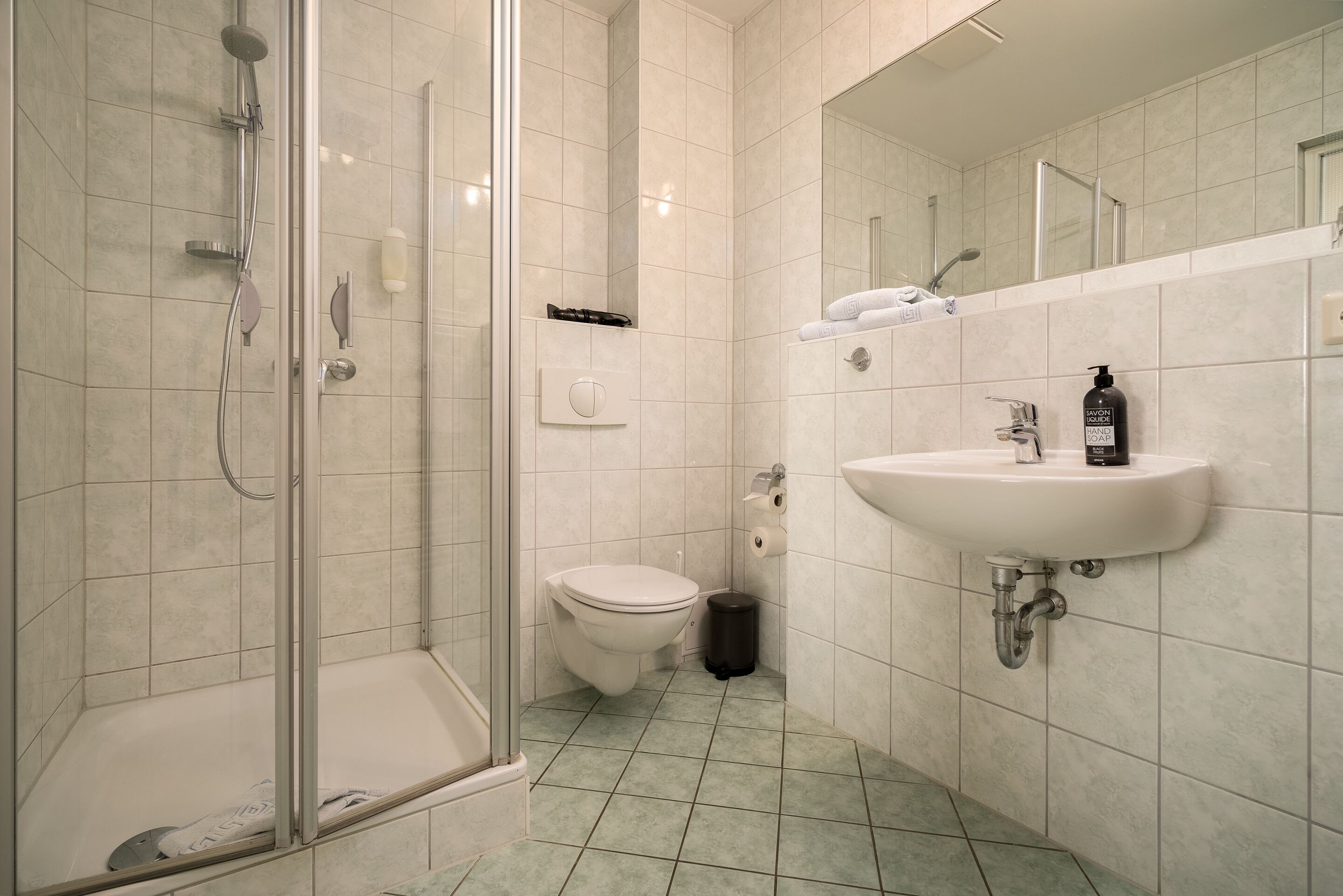 shower, free toiletries, hair dryer, towels