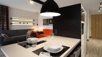 Superior Apartment, 1 Bedroom, Balcony | Private kitchenette | Dishwasher, coffee/tea maker