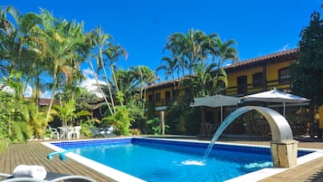 Outdoor pool, pool umbrellas, pool loungers