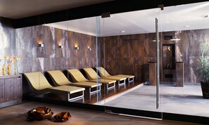 Sauna, steam room, body treatments, aromatherapy, facials, reflexology
