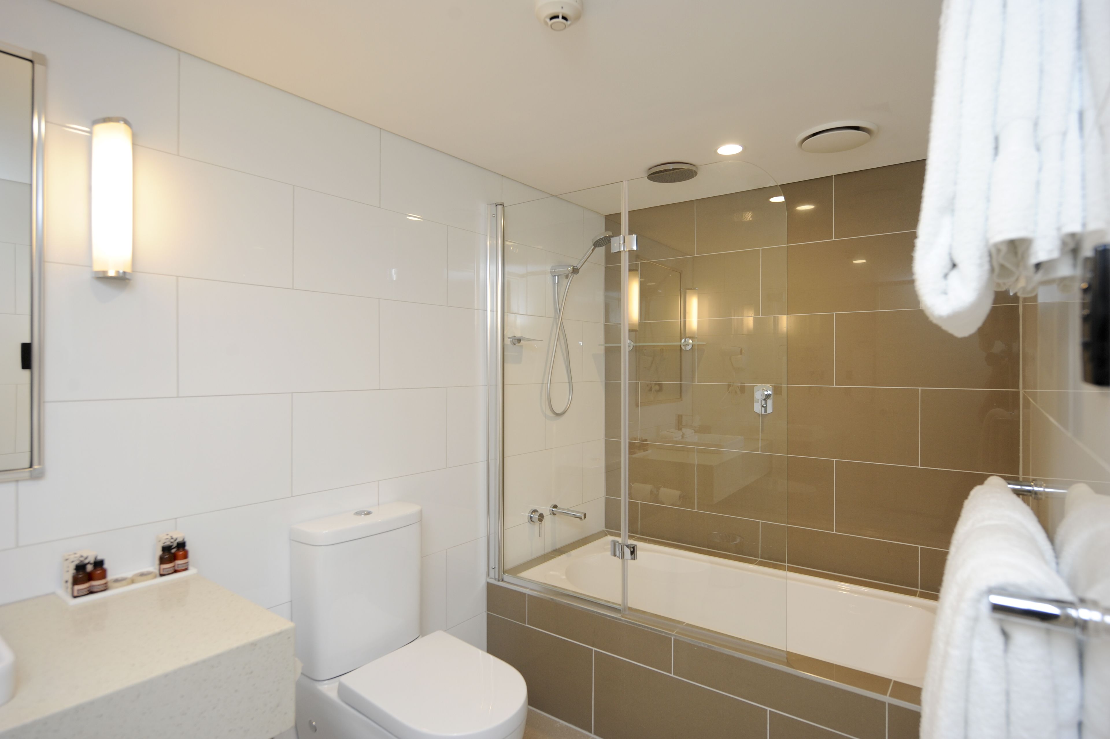 shower, eco-friendly toiletries, hair dryer, towels