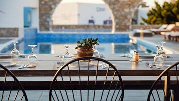 Breakfast, lunch, dinner served; Mediterranean cuisine, pool views