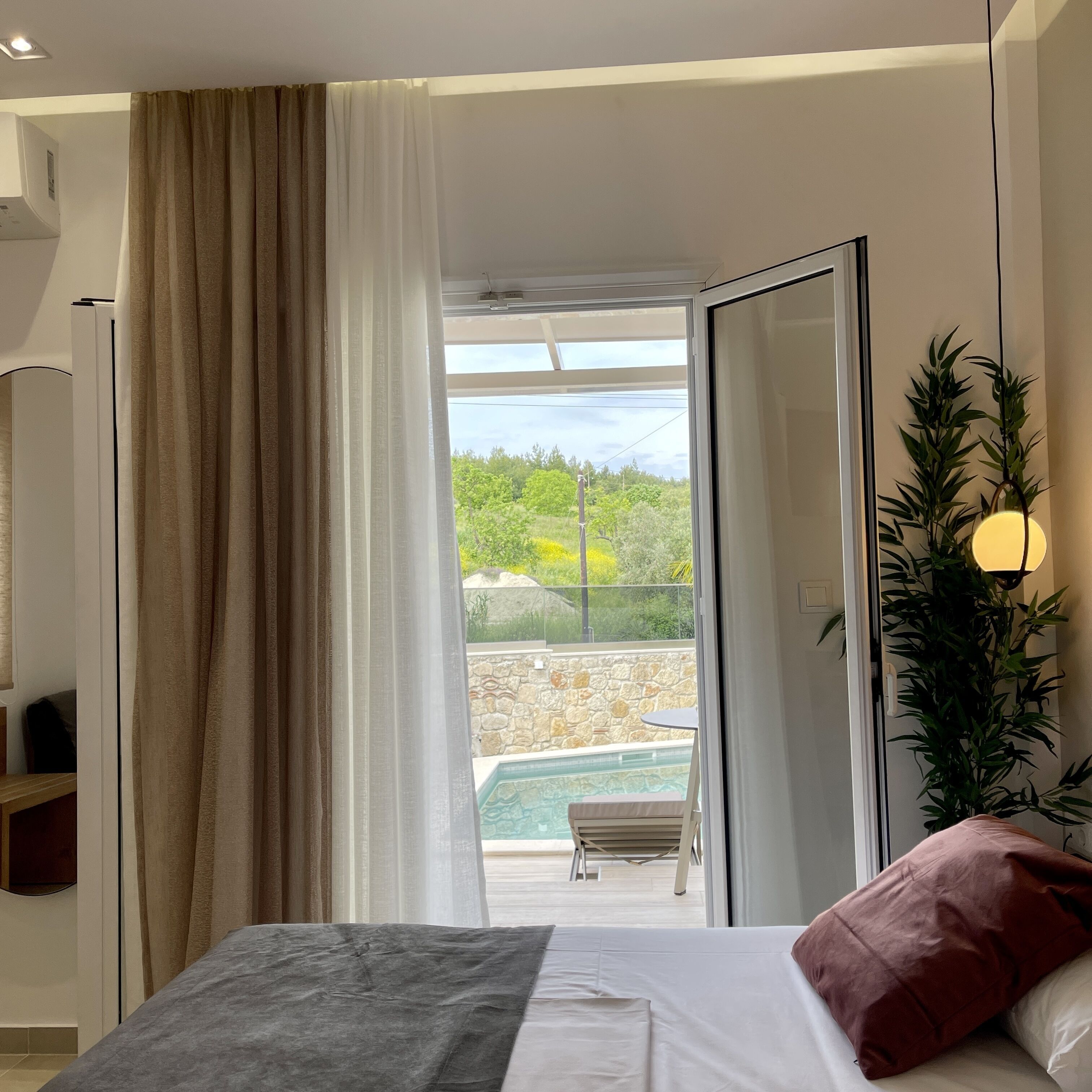 Junior Suite, Private Pool | Iron/ironing board, individually furnished, bed sheets