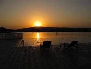 Outdoor pool, a waterfall pool