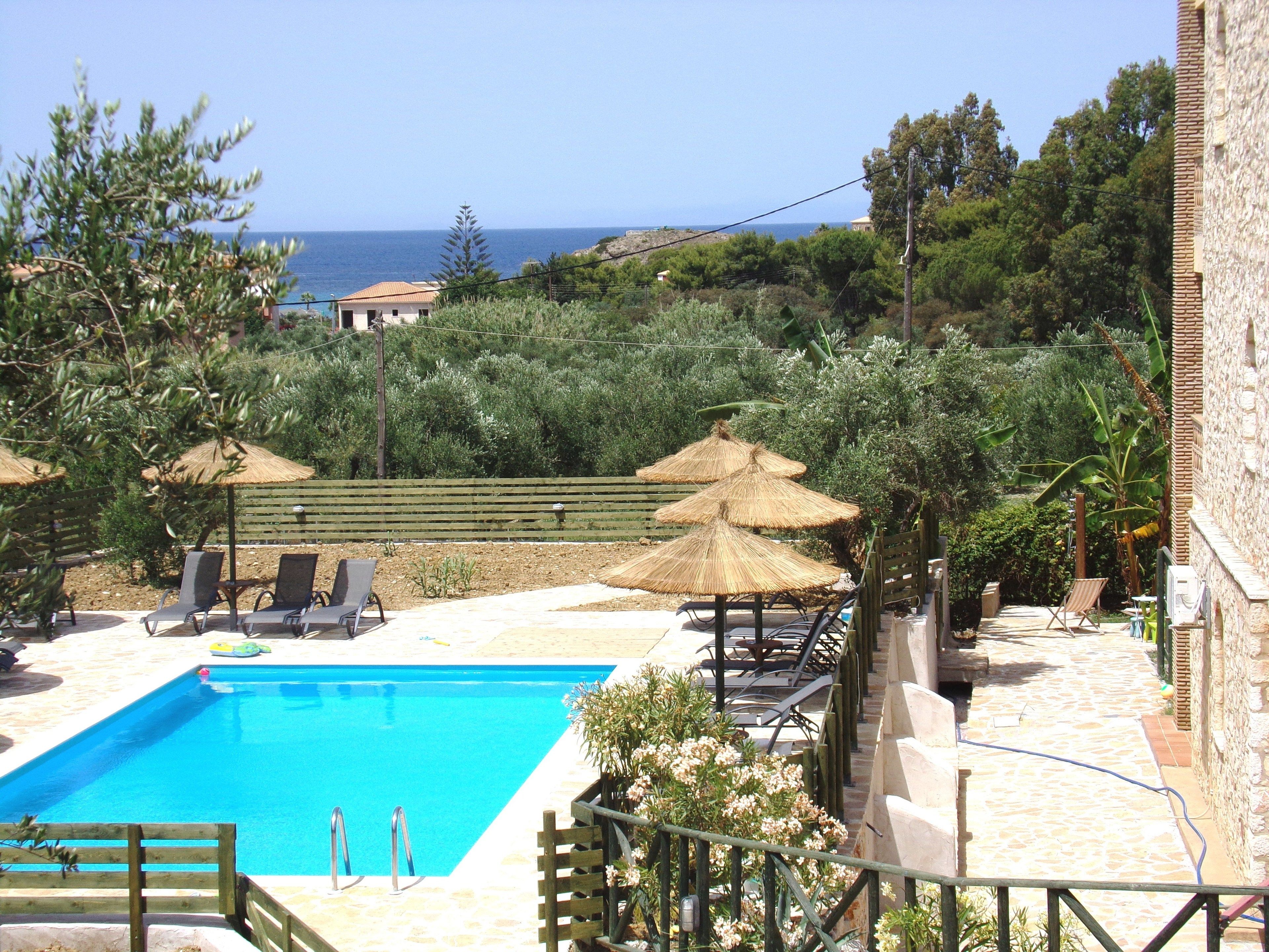 5 室外游泳池，池畔遮阳伞，日光浴躺椅