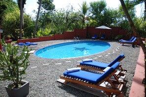 Outdoor pool, open 7 AM to 10 PM, sun loungers