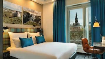 Egyptian cotton sheets, premium bedding, desk, laptop workspace