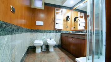 Free toiletries, hair dryer, bidet, towels