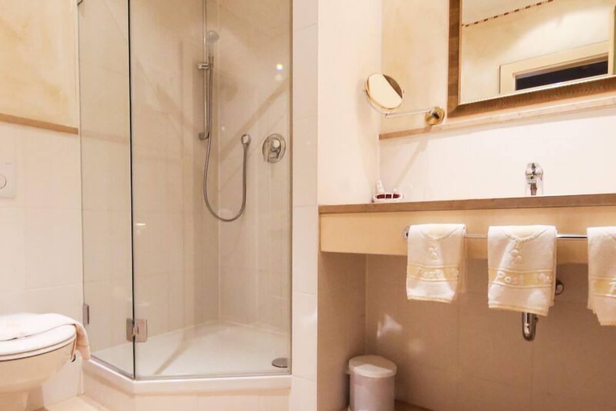 shower, free toiletries, hair dryer, towels