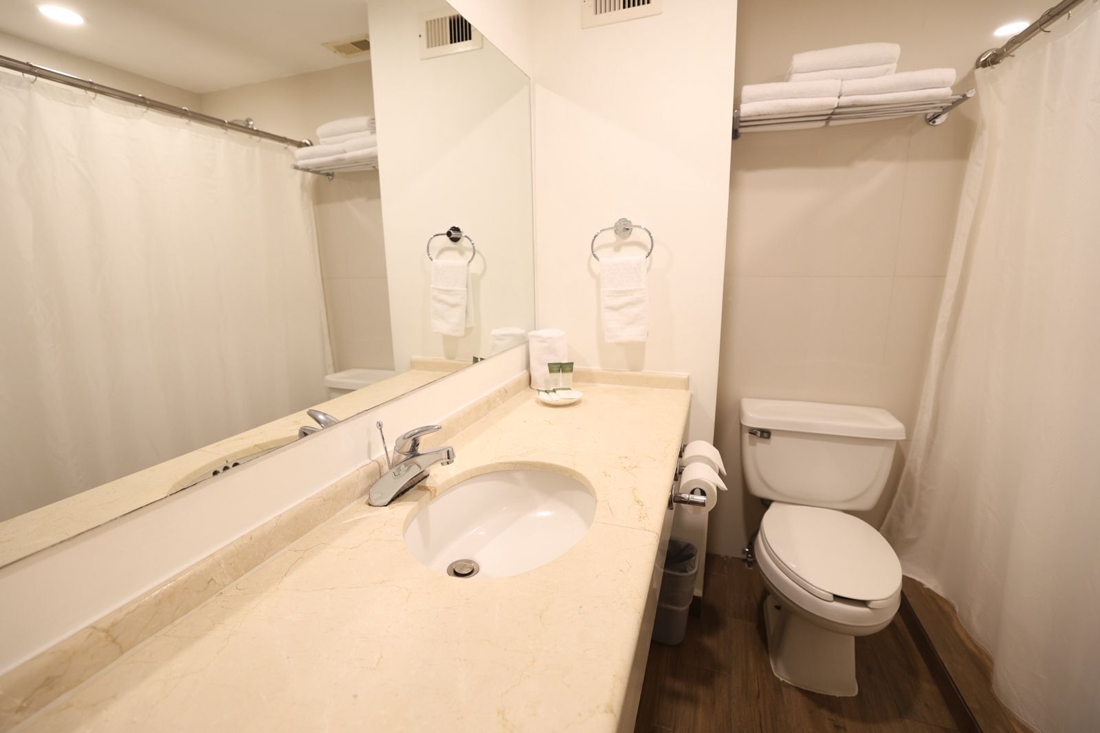 standard double room | bathroom | combined shower/bathtub, hair dryer, towels, shampoo