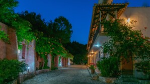 A cobblestone pathway leading to a building with a tiled roof and a stone wall. - Kleopatra Studios (Zakynthos)