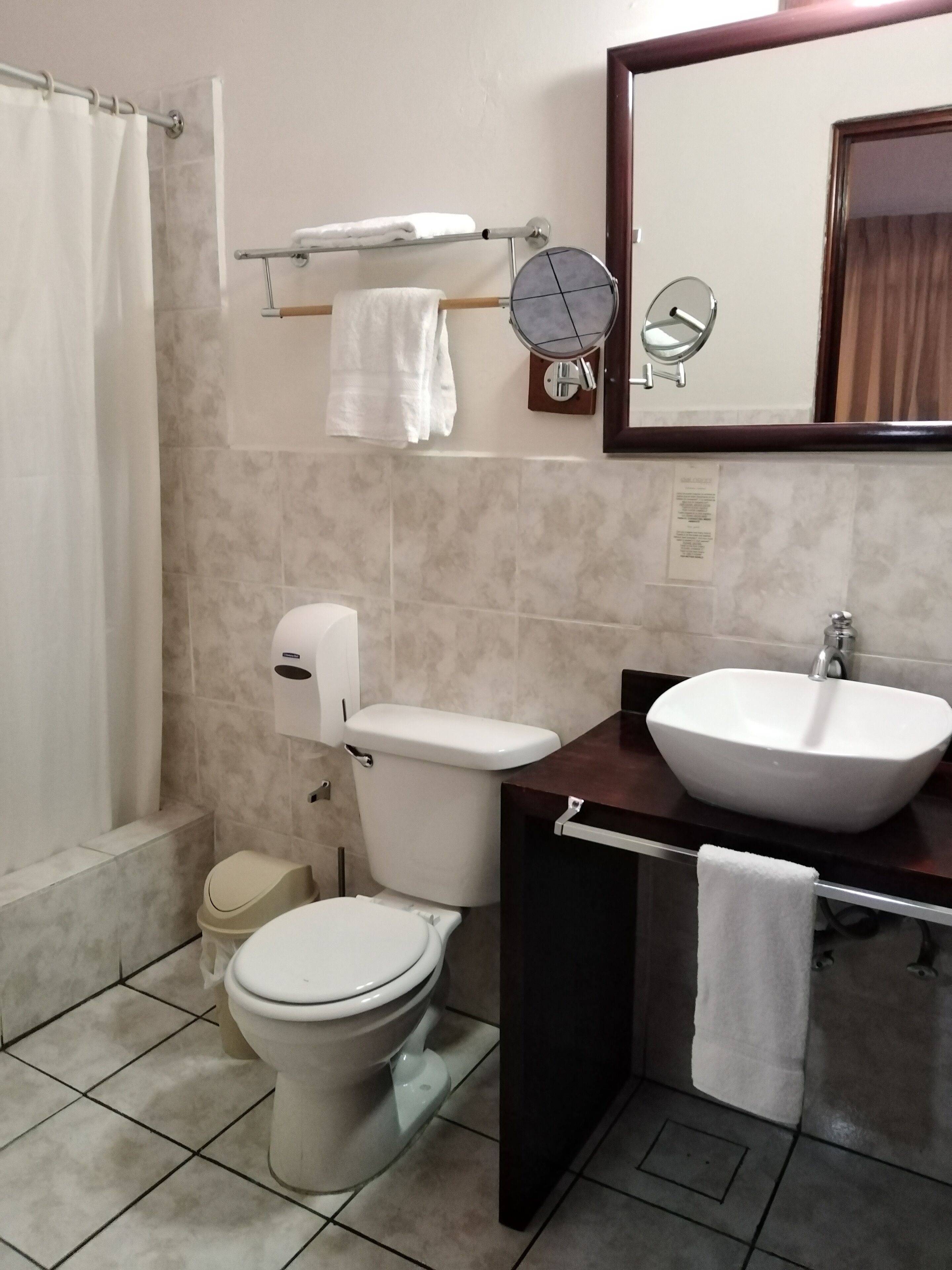 standard double room | bathroom | shower, hair dryer, towels
