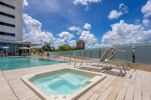 Outdoor pool, open 8:00 AM to 7:00 PM, sun loungers