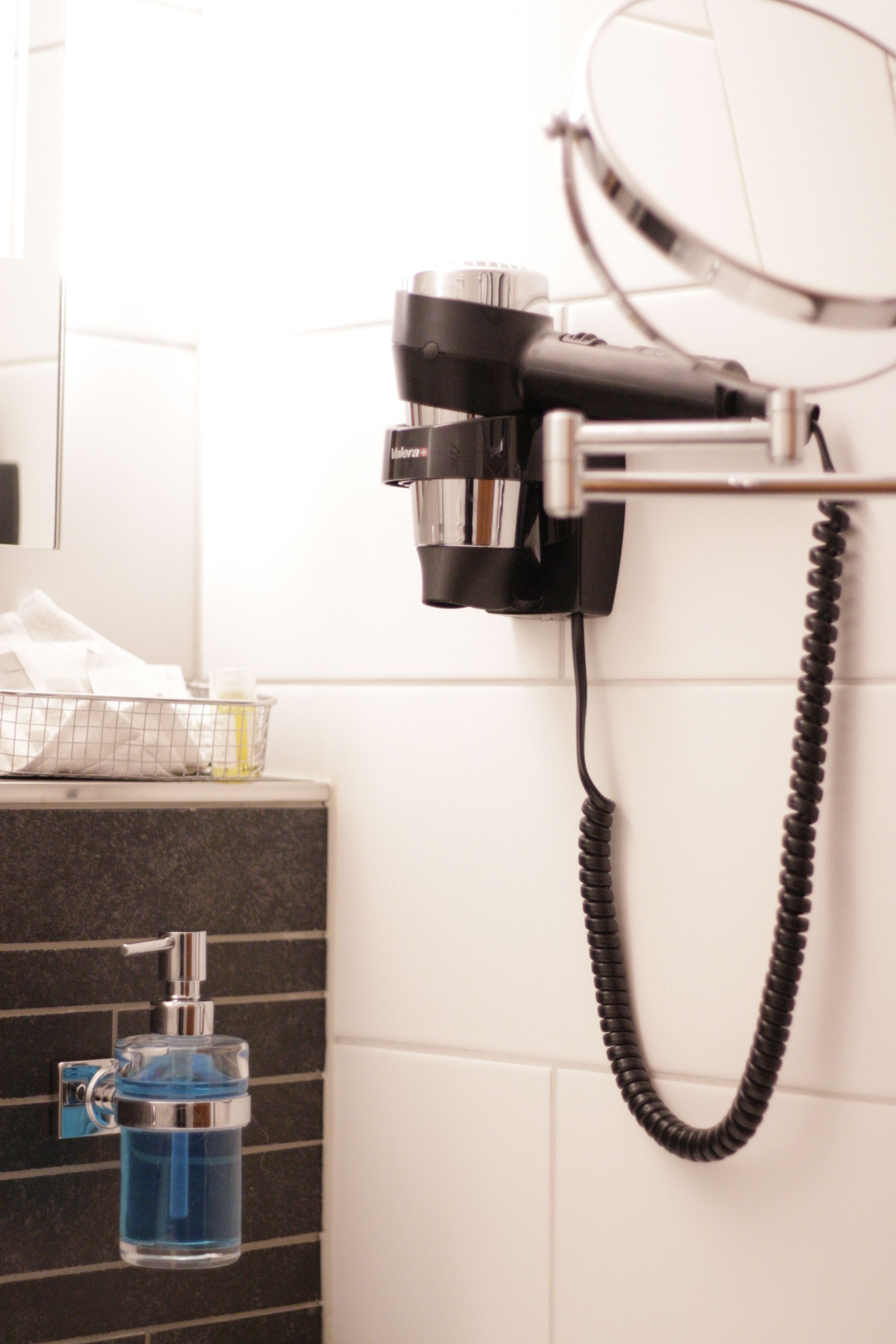 free toiletries, hair dryer, slippers, towels