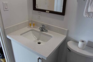 Bañera con ducha, artículos de tocador gratuitos, secador de pelo