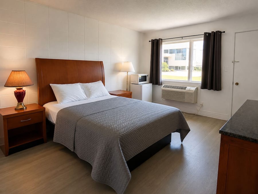 Quarto standard, 1 cama Queen | Escrivaninha, ferros/tábuas de passar roupa, Wi-Fi de cortesia