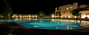 Outdoor pool, pool umbrellas, pool loungers