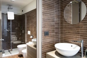 Panoramic Double Room, 1 Bedroom, Balcony | Bathroom | Shower, rainfall showerhead, free toiletries, hair dryer