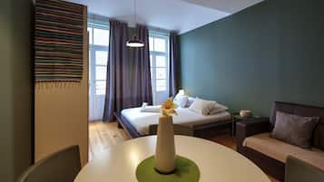 Prestige Studio Apartment with Balcony | Premium bedding, down comforters, memory foam beds