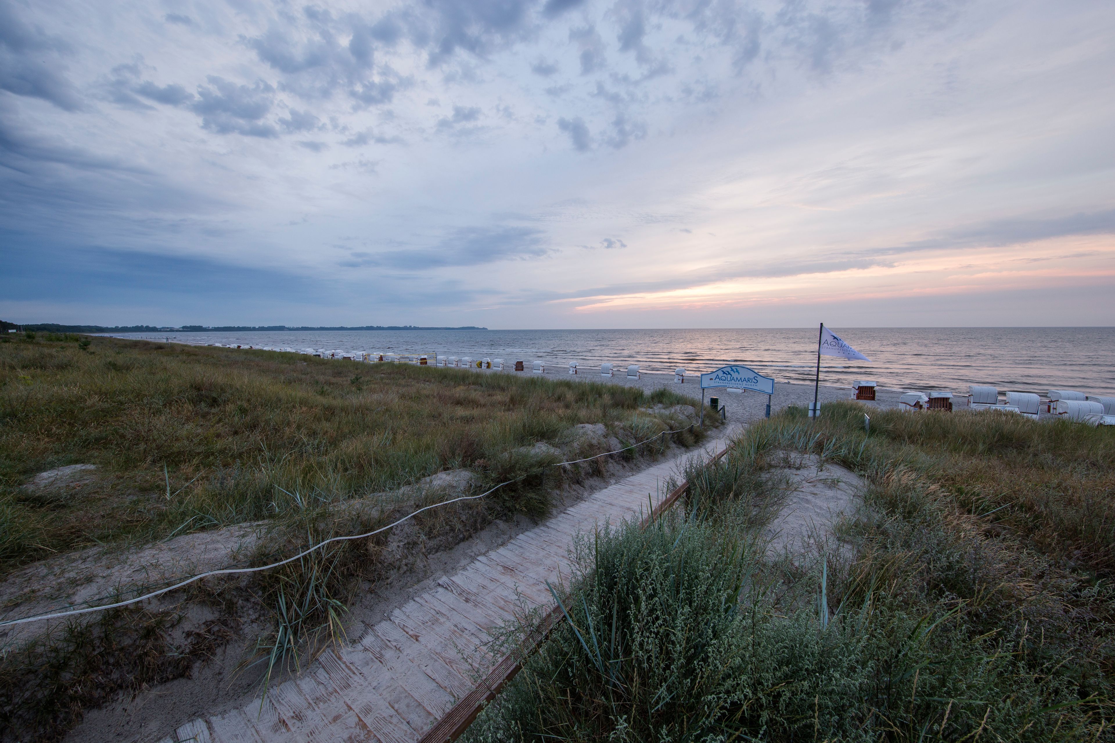 A coastal path leading to a beach area with a sign reading "ADOMARIS."