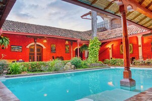 Outdoor pool, sun loungers