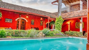 Outdoor pool, sun loungers