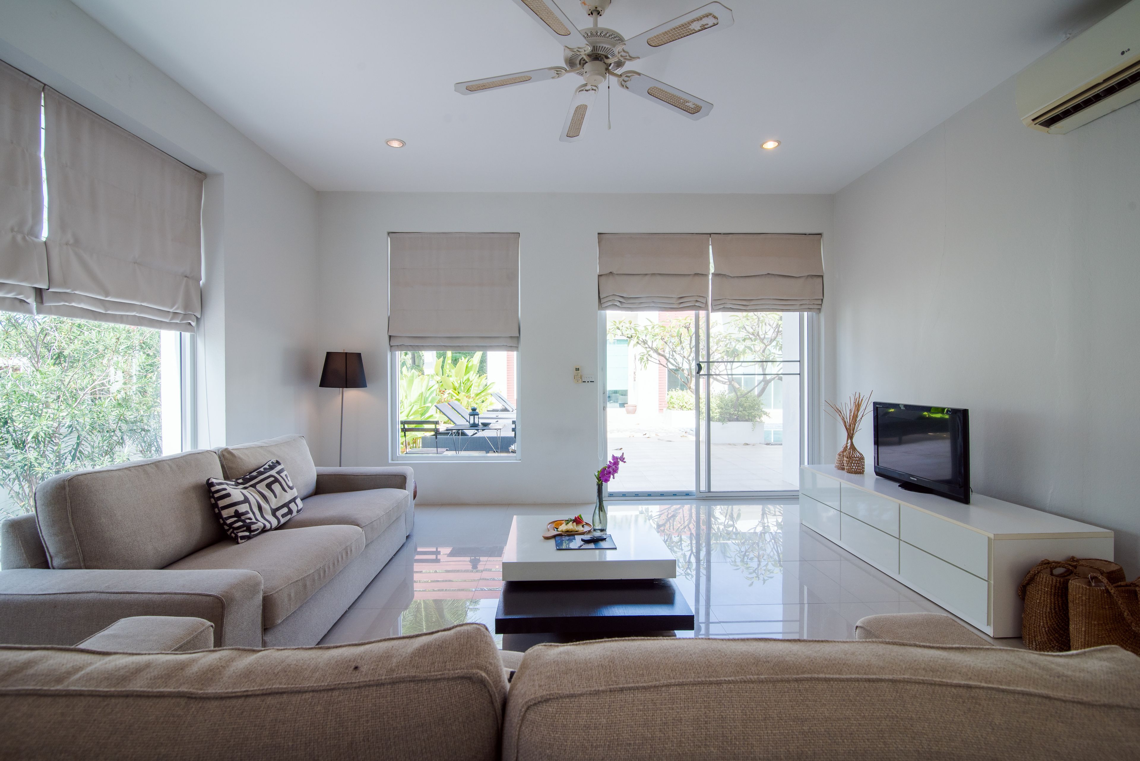 2 bedroom pool suite  | living area | tv